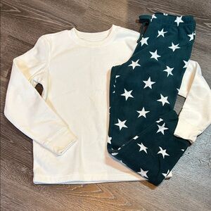 Primary Kids Pajama Set - Cream and Green Star Design